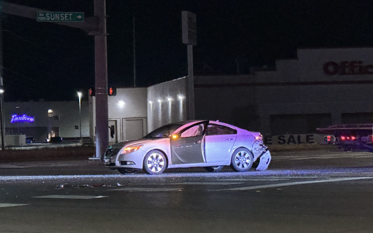 Car wreck at Sunset and Sherwood Way
