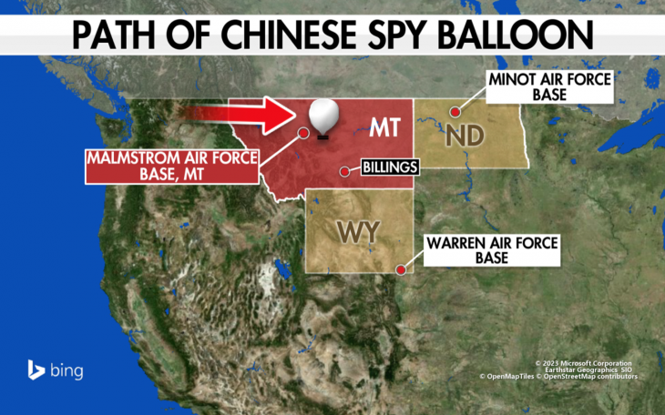 Chinese Spy Balloon Map (Courtesy/Foxnews)