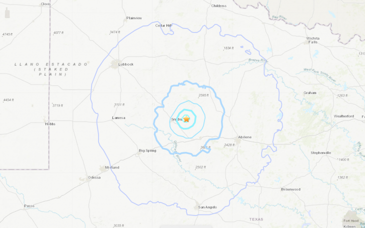 Snyder Earthquakes Map 2.11.23 (Courtesy/USGS)