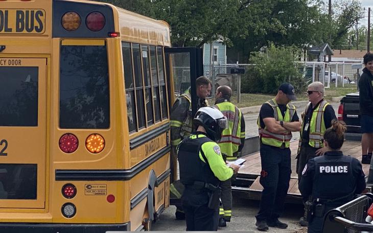 San Angelo ISD Bus in Northside Crash (LIVE! Photo/James Bouligny)