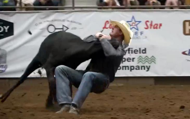 Steer wrestler  Ty Erickson at the 7th Performance of the San Angelo Rodeo on Apr. 8, 2023.