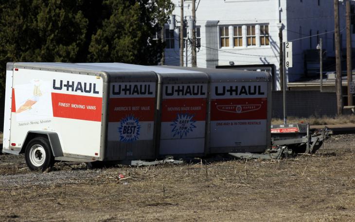 U-Haul Moving Trailer in a parking lot that's colorful in Hutchinson, Kansas USA