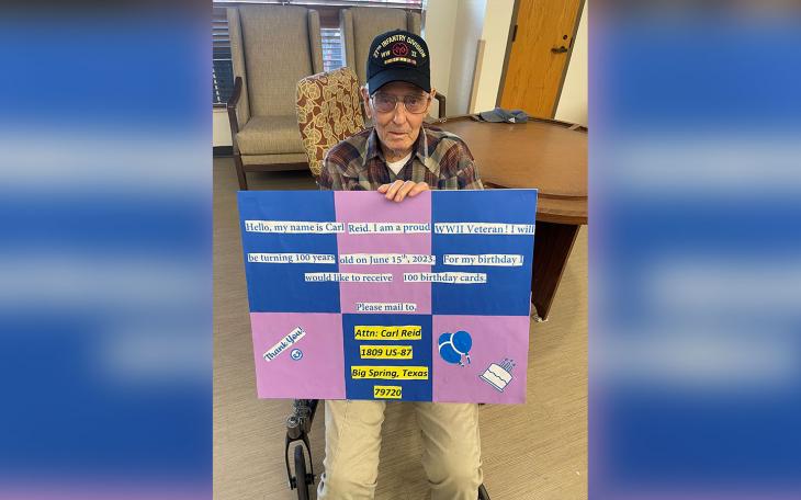 U.S. Army Corporal (CPL) Carl Reid, turns 100 on June 15, 2023.