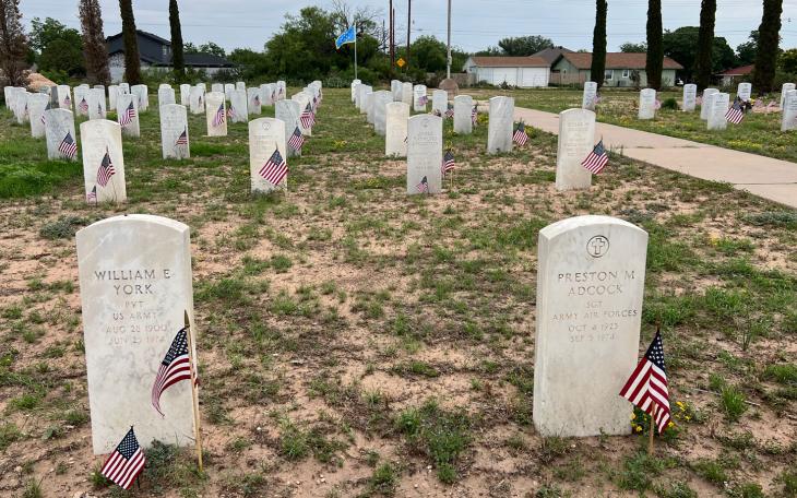 Veterans' graves at Belvedere Cemetery on Arden Road in San Angelo on May 27, 2023.