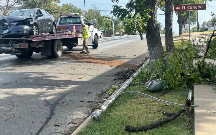 At around 5 p.m. Sunday, a driver of a Toyota Camry veered off the prepared surface on S. Abe St. and destroyed a power pole.