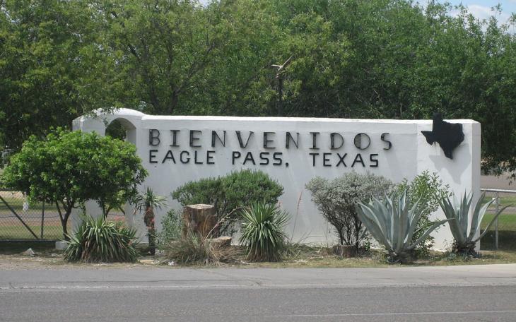 The welcome sign in the border town of Eagle Pass, Texas