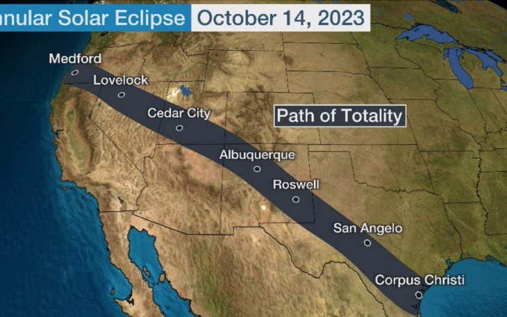 Solar Eclipse Oct. 2023 Path (Courtesy TWC)
