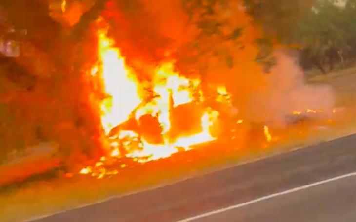 A fiery crash into a tree on Oct. 19, 2023