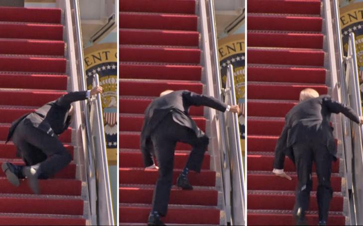 Biden Stumbles Up the Stairs (Courtesy The Telegraph)