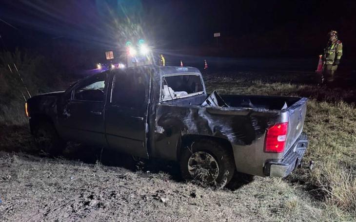 Pickup Truck Wipes Out on a Wet FM 2288