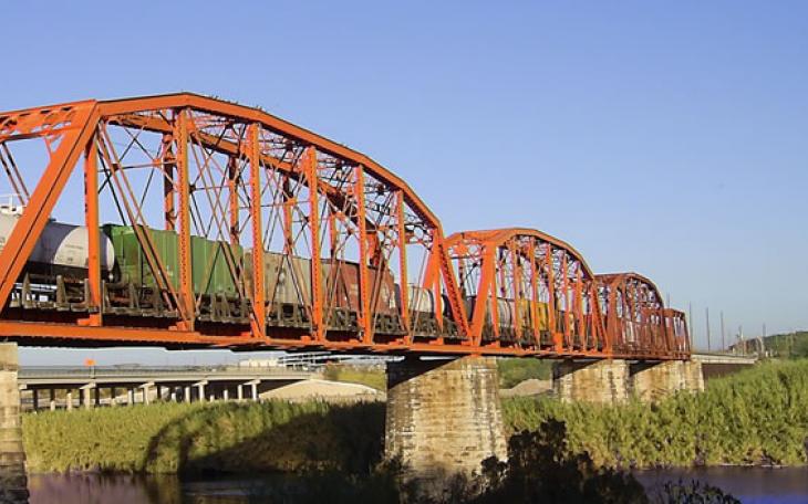 The Union Pacific International Railroad Bridge view from Piedras Negras, with the Camino Real International Bridge in the background