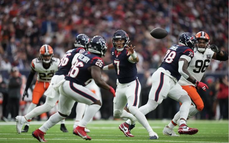 Houston Texans in action against the Cleveland Browns on Wild Card Weekend 2024