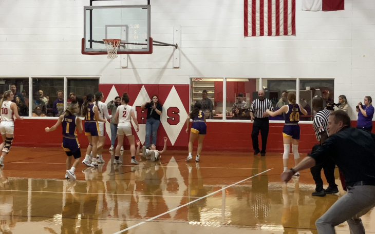 Christoval Girl's Head Basketball Coach Brad Blalock Celebrates a Huge Win.