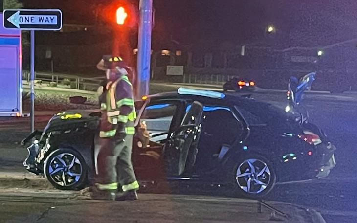 A three-vehicle crash shut down the intersection of the Loop 306 service road and Southwest Blvd. and one of the vehicles is a mystery.