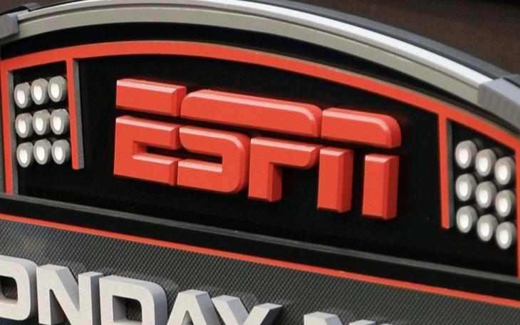 FILE - The ESPN logo is seen prior to an NFL football game between the Bengals and the Steelers in Cincinnati
