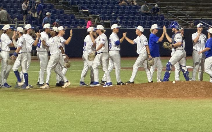 Angelo State moments after the Rams' Game 1 victory over WT