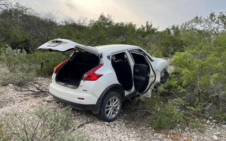 The getaway car that crashed when in pursuit of Texas DPS. The care was carrying a driver and five smuggled illegal aliens.