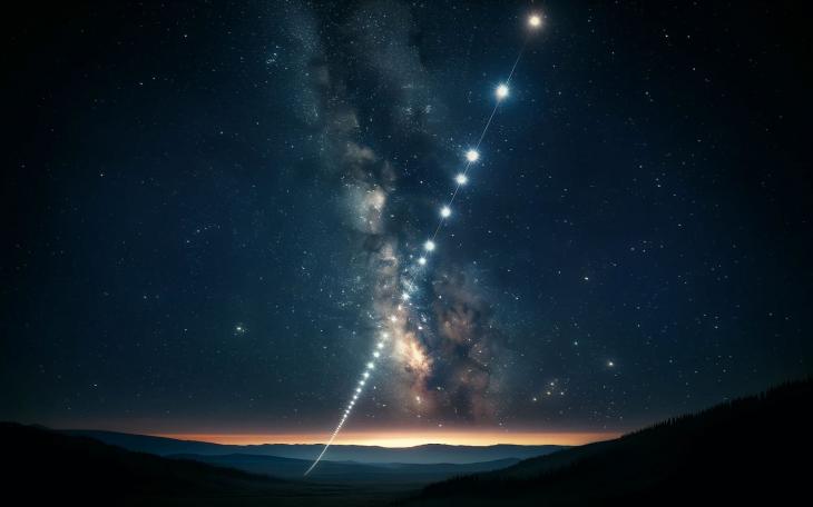 A graphic of a Starlink Satellite Train