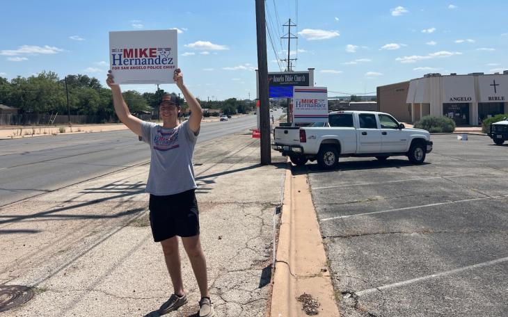 Outside the Angelo Bible Church voting center during the 2024 Police Chief Runoff Election on June 15, 2024.