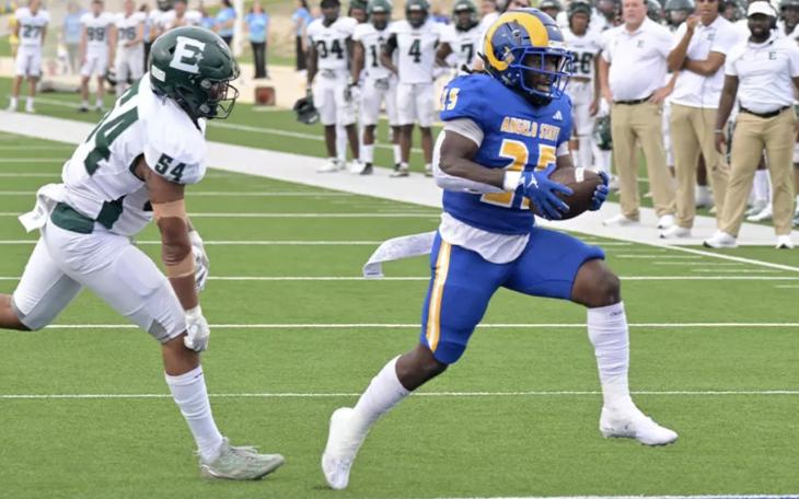 Angelo State running back Jayden Jones scores on a rushing touchdown against Eastern New Mexico on Saturday, Sept. 14, 2024.