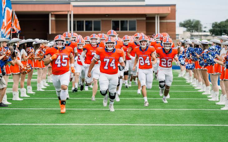 The Central Bobcats charge onto the field before their game against Abilene High on Friday, Aug. 30, 2024, at San Angelo Stadium.