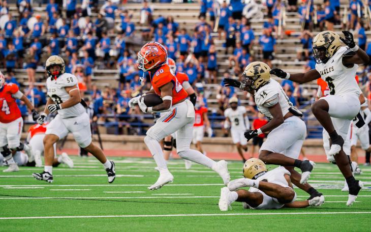 Central's Elijah Allen fights for yardage against Abilene High on Friday, Aug. 30, 2024, at San Angelo Stadium.
