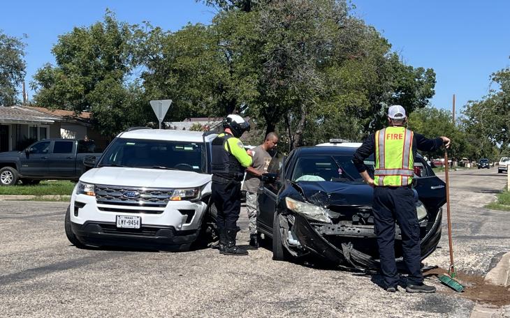 A two-vehicle collision at the intersection of Guadalupe and Alexander streets Tuesday resulted in one person going to the hospital.