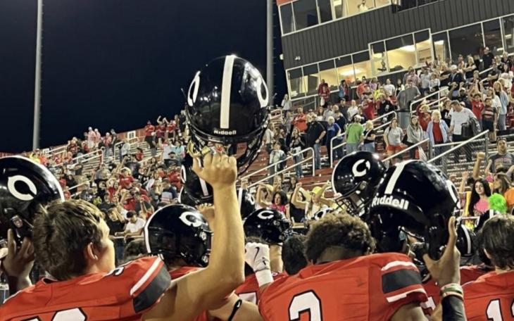 Lubbock Cooper's football team celebrates a win over Lubbock Coronado on Friday, Sept. 6, 2024