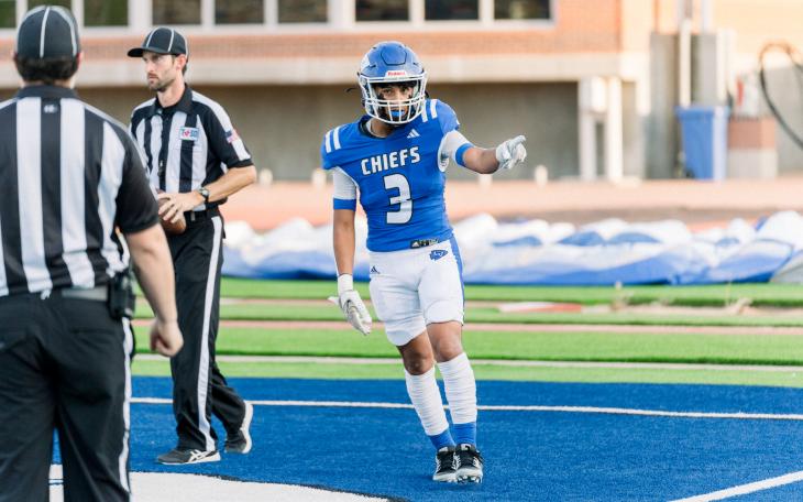 Lake View's Sammy Ramirez points after a touchdown against Lamesa on Friday, Sept. 13, 2024, at San Angelo Stadium.