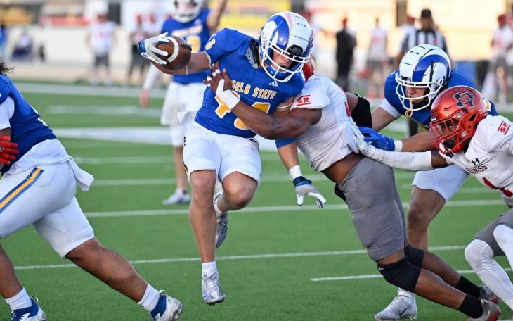 Cameron Dischler had two TD runs and caught a TD pass in a win over Sul Ross State on Saturday, Oct. 26, 2024.