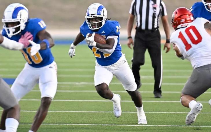 Angelo State running back Jayden Jones had 11 carries for 80 yards and two touchdowns in the Rams' 57-10 win over Sul Ross State on Saturday, Oct. 25, 2024.