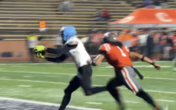 Lubbock Monterey's Cameron Taylor reels in a touchdown