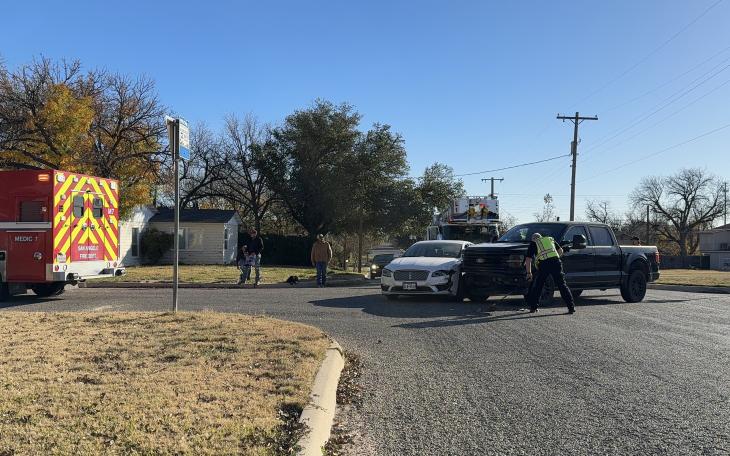 A driver was hospitalized after a two-vehicle collision at the intersection of Austin Street and Avenue D on Friday morning, according to the San Angelo Police Department.