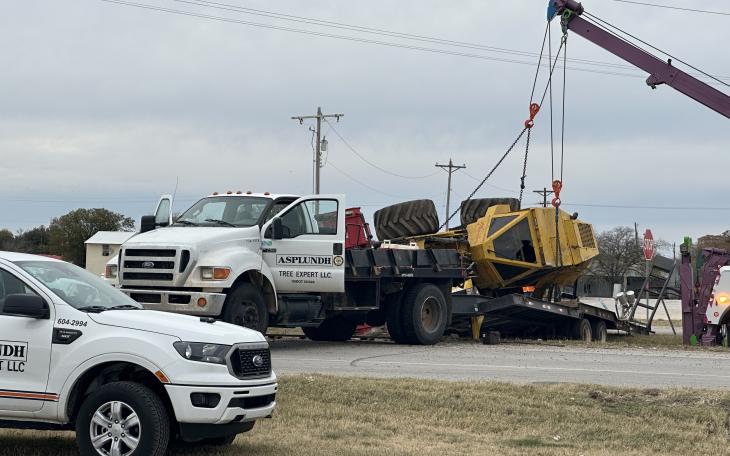 A piece of heavy machinery tipped over on Highway 67 Wednesday afternoon, temporarily shutting down traffic in both directions near Miles.