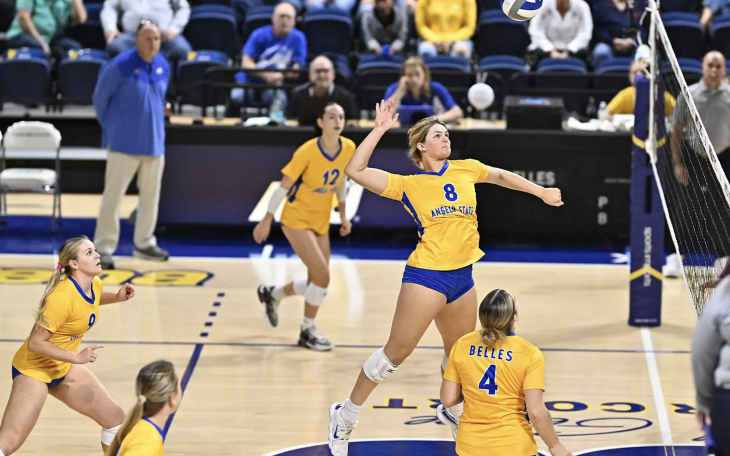 Angelo State's Cate Boldrick goes for a kill in a match during the 2024 volleyball season.