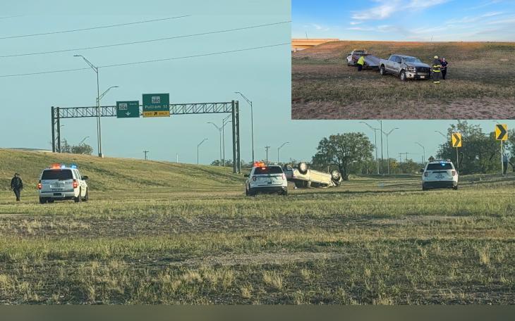 One person was hospitalized after a rollover crash Wednesday afternoon on the East Houston Harte Frontage Road near the Pulliam Street exit.