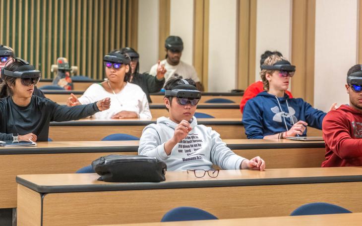 ASU students practicing with the HoloLens 2 headsets