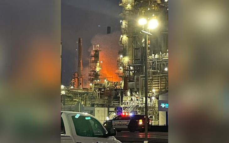 A fire broke out at the Valero Refinery in Three Rivers Wednesday evening, sending large flames and black smoke into the night sky.