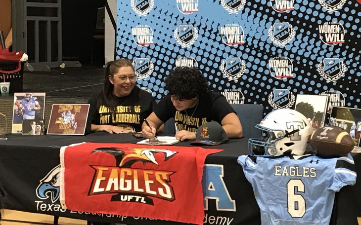 TLCA quarterback Cris Castro signed to continue his football career at the next level Wednesday with the University of Fort Lauderdale.