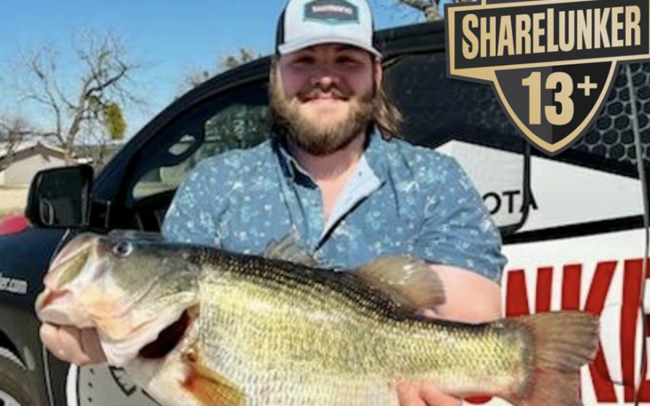 Nicholas Guthrie of Livingston reeled in a 13.35-pound ShareLunker 675 from Lake O.H. Ivie on Feb. 15.
