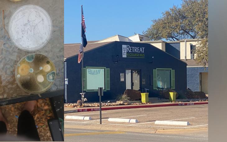 Residents at The Retreat @ College Hills apartment complex claim they are suffering from health issues due to mold exposure and allege that management has failed to address ongoing water damage and hazardous conditions.