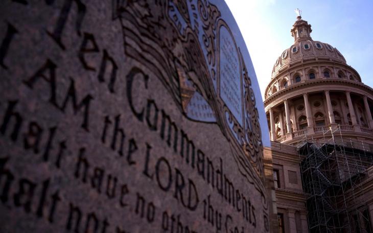 The Ten Commandments Monument is seen at the Texas Capitol in Austin. A Texas Senate panel on Tuesday advanced a bill Tuesday that would require schools to display the Ten Commandments in classrooms. Credit: Joe Timmerman/The Texas Tribune
