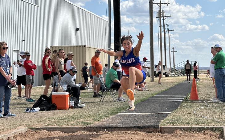 Athletes compete in the triple jump Wednesday at the Cotton Patch Relays in Wall.