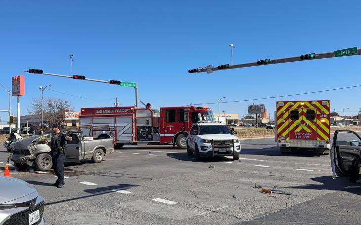 A three-vehicle crash shut down a major San Angelo intersection Monday and sent three people to the hospital.