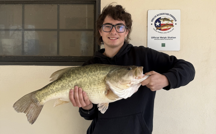 Gunner Routh reeled in a 9.9-pound largemouth bass on Sunday, March 9, breaking the previous record of 7.6 pounds set in 2010 by Dani Watson.