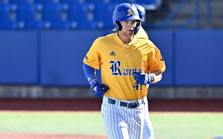 The No. 1-ranked Angelo State baseball team completed a sweep of West Texas A&amp;M on Sunday with five home runs by five different players, including one by Justin Harris.