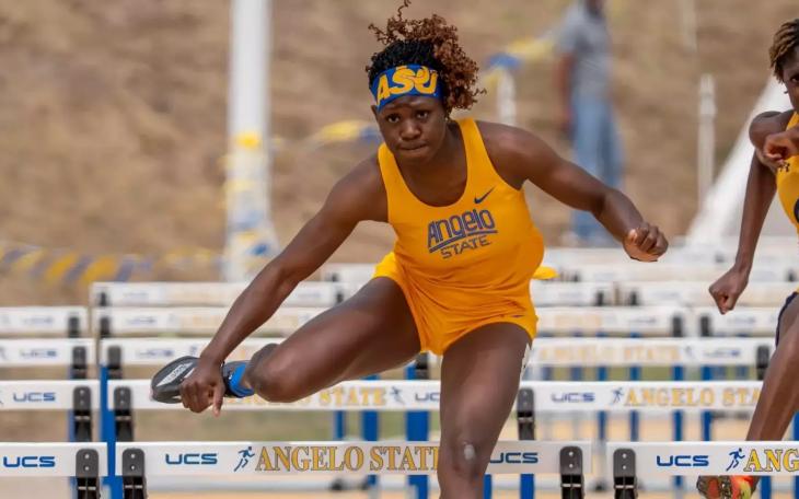Hurdler Maricia Spence competes during the 2025 season for the Angelo State track and field team.