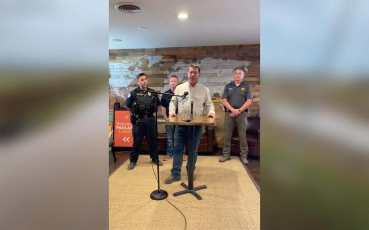 San Angelo Mayor Tom Thompson speaks at press conference regarding historic flooding on July 4, 2025.