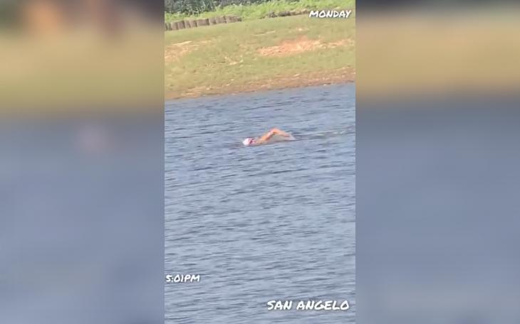 Someone was seen swimming in rainwater at the Northside Recreation Center in San Angelo, Texas, on Monday, July 7, 2025.