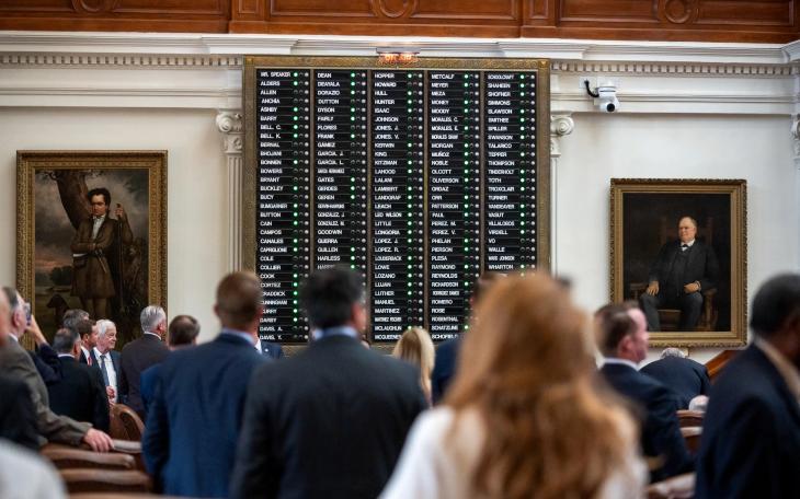 The House chamber on Aug. 5, 2025, on the second day the chamber failed to have a quorum after most House Democrats fled the state to halt a GOP congressional redistricting effort.